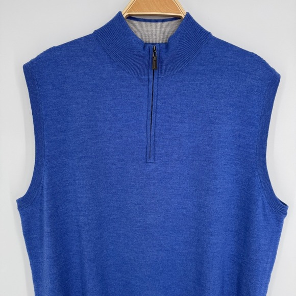 Peter Millar Merino Wool Quarter Zip Sweater Vest Size Large Blue Classic Golf - Picture 3 of 8